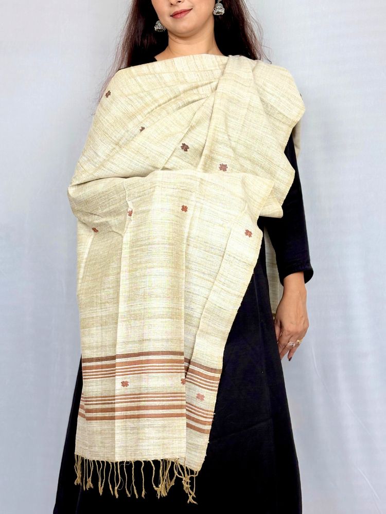 Earth Whisper – Handwoven Soft Brown Natural Dyed Eri Silk Dupatta from Assam